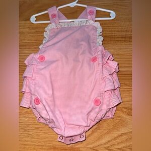 Pink Ruffled Baby One-Piece Romper with Lace Trim